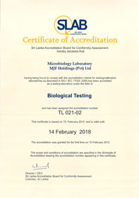 Microbiology & Chemical laboratory Certificate of Accreditation